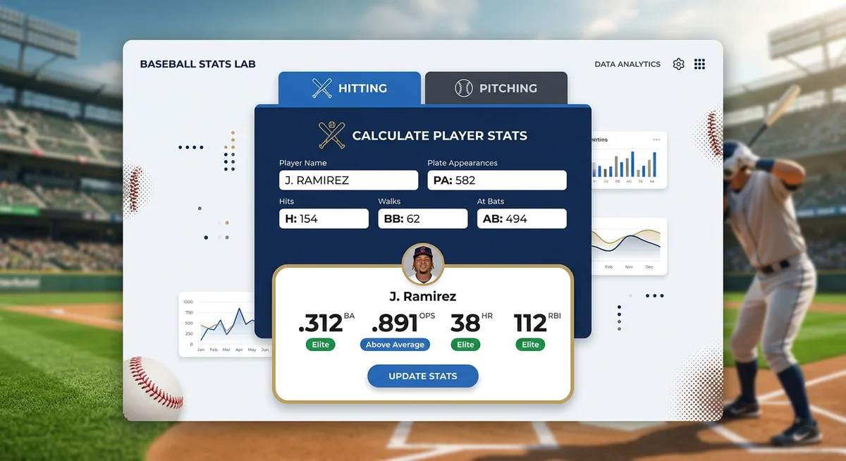 baseball stats calculator tool — calculate batting average ERA OBP SLG OPS and WHIP