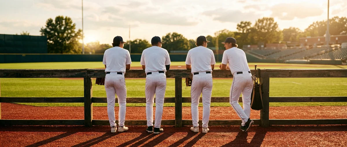 Baseball players at dugout railing