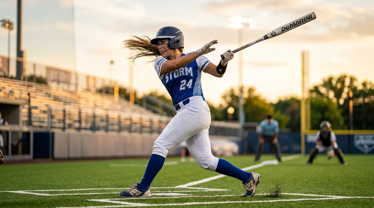 Power hitter fastpitch mid-swing exit velocity 2026 Easton Ghost Advanced contact