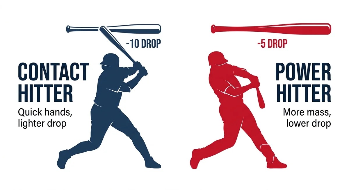 Drop weight by player type — contact hitter uses lighter drop, power hitter uses heavier drop