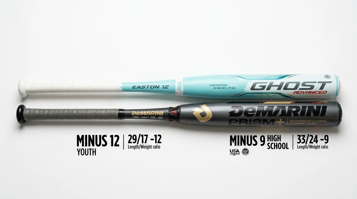 Fastpitch bat drop weight comparison: -12 youth vs -9 high school