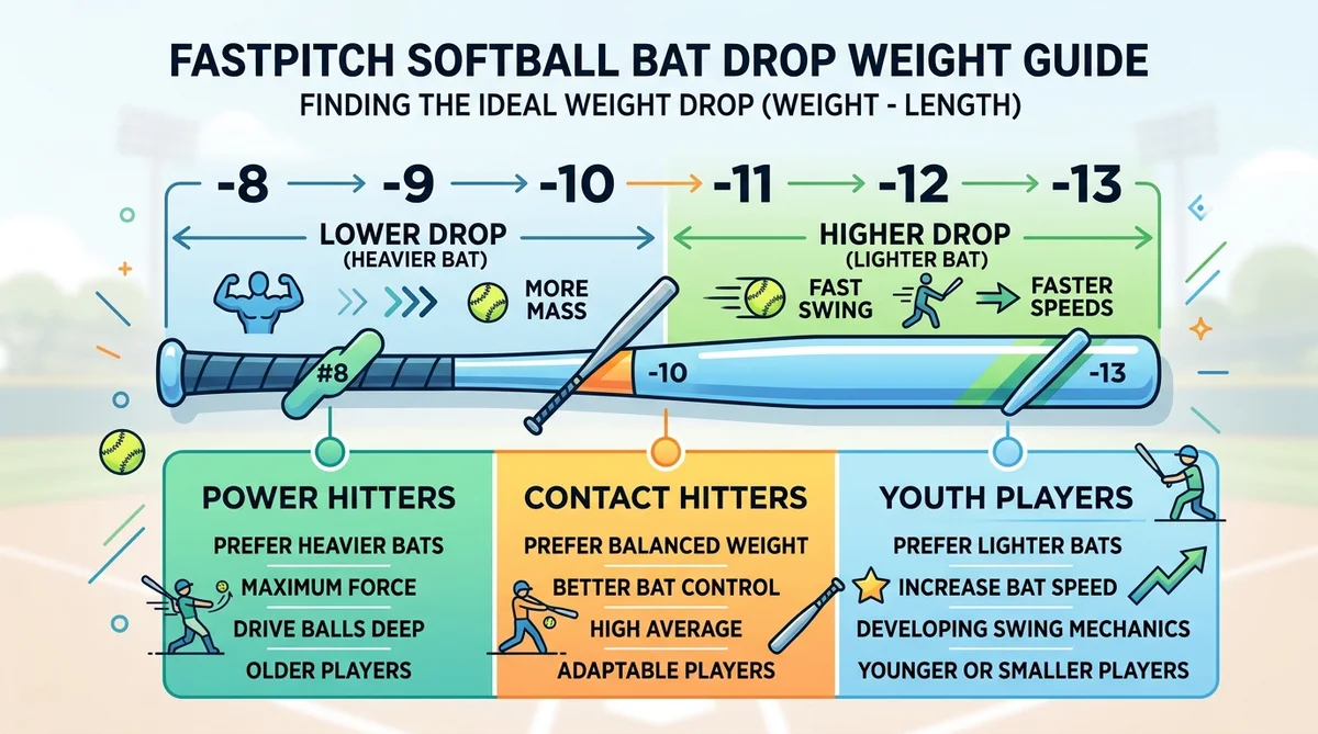 Fastpitch bat drop weight chart -8 to -13 player type guide