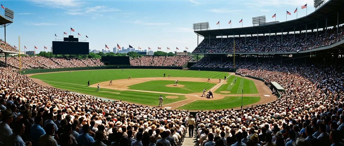 Mid-century ballpark, packed stands