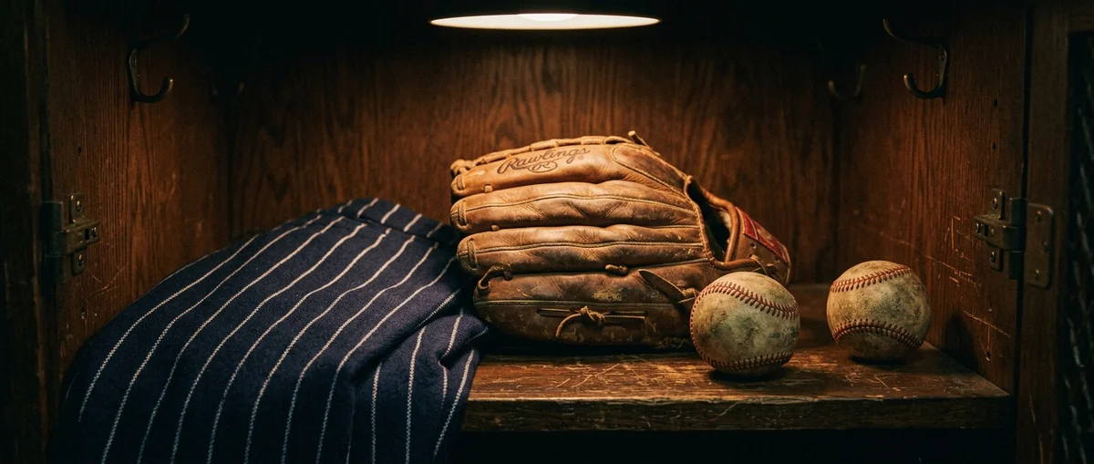 Pinstripe uniform and glove in locker