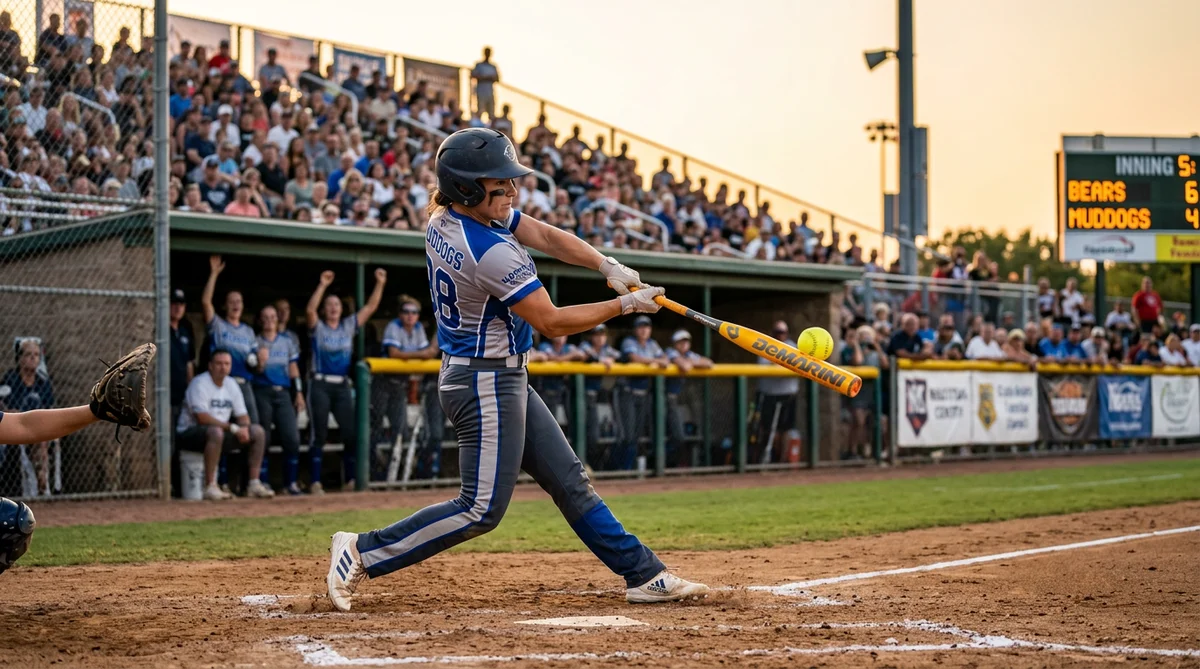 Slowpitch power hitter USSSA tournament full follow-through end-loaded bat swing