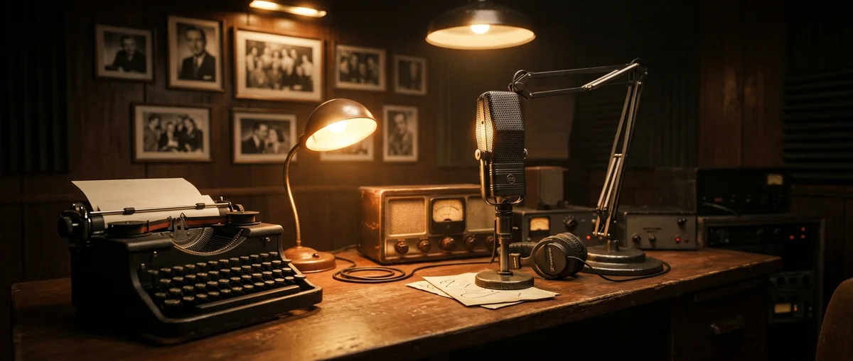 Vintage broadcast booth with typewriter