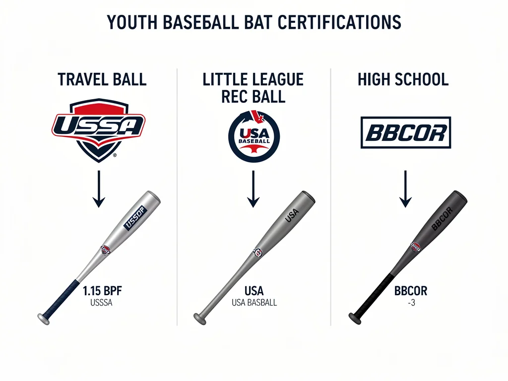 youth baseball league certification routing — USSSA vs USA vs BBCOR by league type